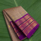Sandal Taupe and Royal Violet Handwoven Pure Silk Kanchipuram Saree with Traditional Zari Korvai Border
