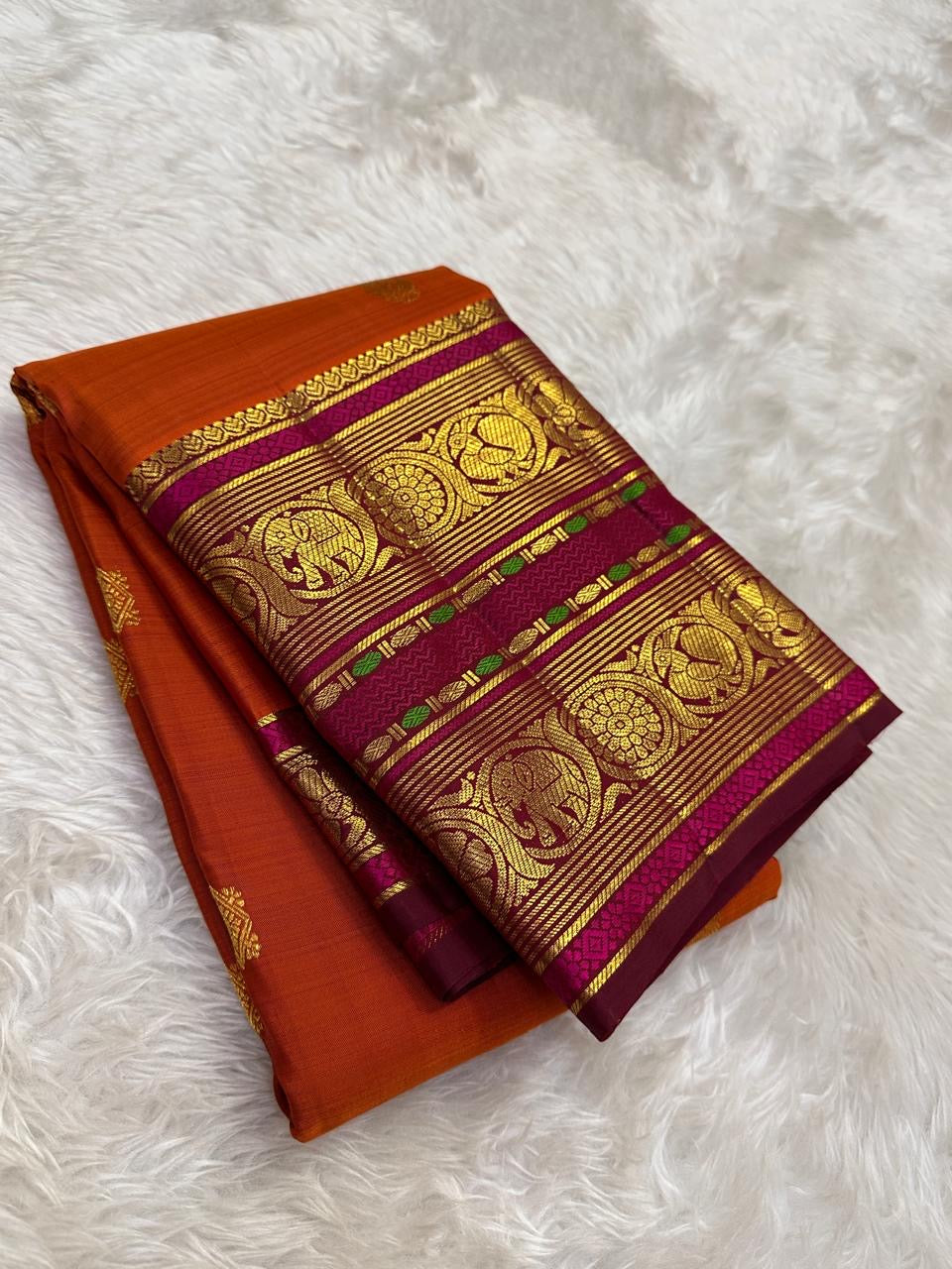Burnt Terracotta and Jamun Purple Kanchipuram Silk Saree – Silk Mark Certified