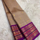 Sandal Taupe and Royal Violet Kanchipuram Silk Saree – Silk Mark Certified