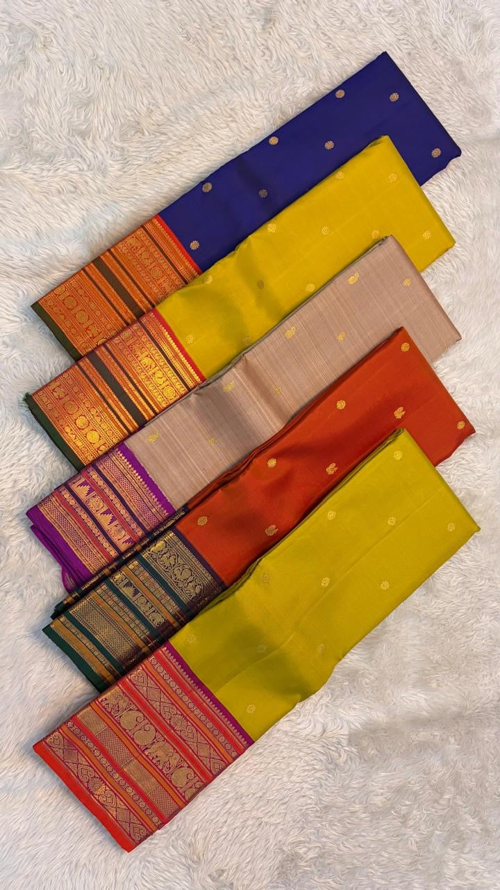 Sandal Taupe and Royal Violet Handwoven Korvai Kanchipuram Silk Saree