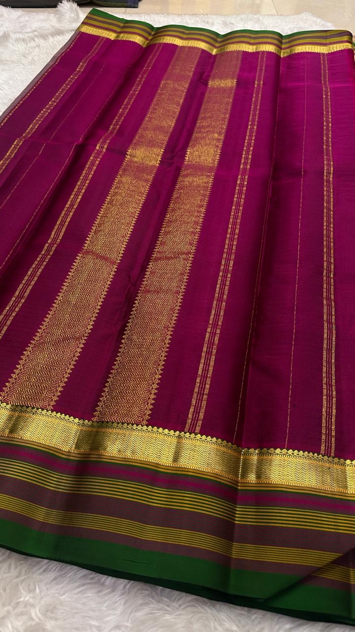 Silver Ash and Rani Pink Handwoven Lightweight Pure Silk Kancheepuram Saree: view 6