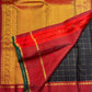 Midnight Black Pure Silk Kanjeevaram Zari Kattam Saree with Muthu Seer Checks – view 3