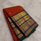 Burnt Rust and Violet Kanchipuram Silk Saree – Traditional Yaanai Border Detail