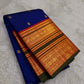 Royal Cobalt Blue and Antique Gold Kanchipuram Silk Saree – Traditional Zari Border Detail