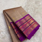Sandal Taupe and Royal Violet Kanchipuram Silk Saree – Traditional Zari Border Detail