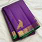 Royal Violet Kanjipuram silk saree showing fresh green selvedge detail