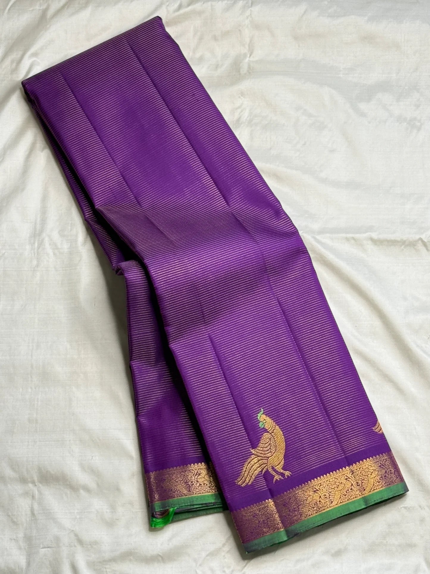 Royal Violet handwoven Pure Silk Kanjipuram saree, full drape, Vairaoosi weave