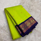 Lime Chartreuse Green and Royal Indigo Blue Handwoven Pure Silk Kanchipuram Saree with Korvai Adai Peacock Border