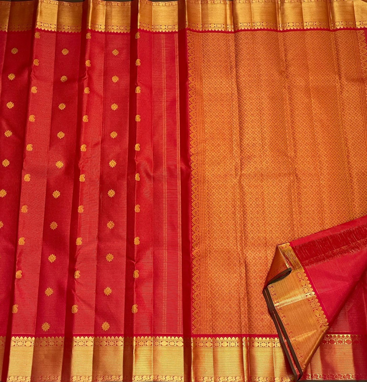 Pure Kanchipuram Silk Saree Vibrant Red with Traditional Gold Zari Border
