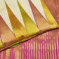 Ivory pure silk Kanchipuram saree with ettukol weave and multicolour temple border with antique gold zari pallu