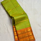 Ilampachai Pure Silk Kanchipuram Vairaoosi saree with luminous zari stripes and peach-gold border.