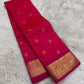 Pure Kanchipuram silk saree with jewel-toned violet body and zari motifs