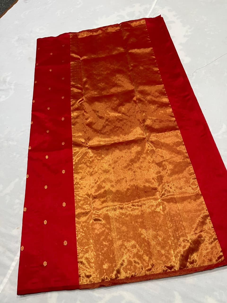 True Red Pure Silk Chanderi Saree with Floral Butta and Traditional Zari