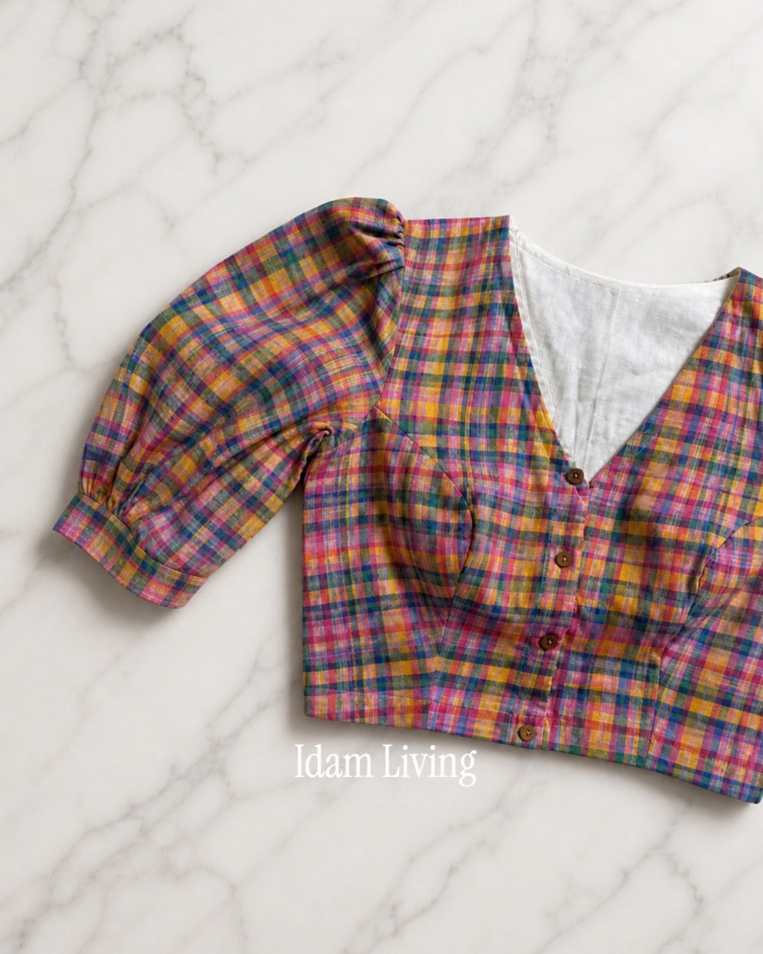 Custom Made Multicolor Checks pure Handwoven  cotton Blouse (Made to Measure)