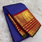Indigo blue Kanjeevaram saree with Zari Kattam weave and maroon Korvai elephant pallu — Idam Living