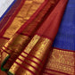 Indigo blue Kanjipuram pure silk saree with Korvai maroon border and peacock pallu — Idam Living
