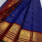 Indigo Kanchi Pattu saree with Zari Kattam weave and maroon elephant border — Idam Living