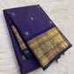 Royal Indigo Violet Handwoven Pure Silk Kanchipuram Vairaoosi Saree with Gold Zari Buttas and Traditional Zari Border