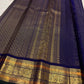 Royal Indigo Violet Handwoven Pure Silk Kanchipuram Vairaoosi Saree with Gold Zari Buttas and Traditional Zari Border
