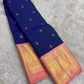 Ink Blue and Blush Pink Handwoven Pure Silk Kanchipuram Saree with Chedi Leaf Zari Butta Border