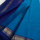Pure Kanchipuram Silk Saree laid open showing ink blue body with navy pallu and zari border details