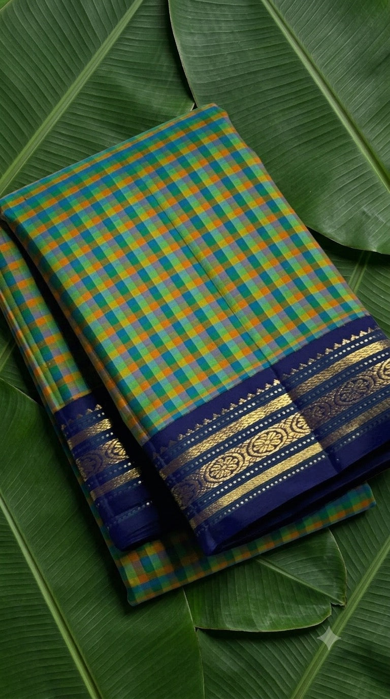Ink blue korvai Kanjivaram saree with petite 3gm pure zari border — pattani kattam body