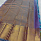 Iridescent Lavender Blue pure silk Kancheepuram saree, Butta weave with Antique Gold Zari border — body weave close-up