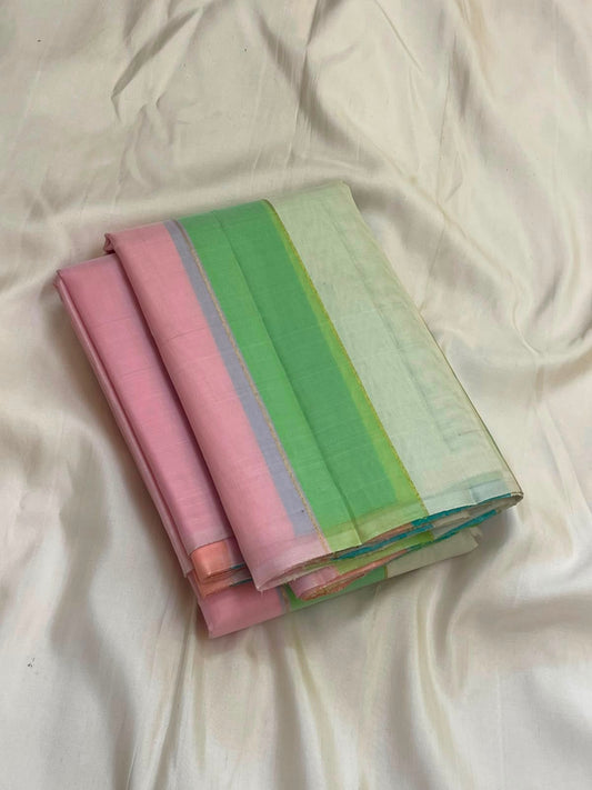 Pastel Multicolour Handwoven Pure Silk Kanchipuram Saree with Pattupet Weave