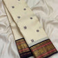 Warm Ivory Pure Silk Kanchipuram Saree | Butta | Aubergine Zari Border