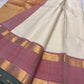 Kanchipattu silk saree in ivory cream with dusty rose border Korvai Rettapet weave traditional zari detail