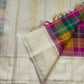 Ivory cream Indian silk saree handwoven kanchi kattam weave