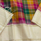 Ivory cream Kancheepuram silk saree with multicolour checks closeup view