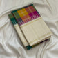 Ivory cream Kanchipuram silk saree with rich checked body pallu view