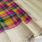 Ivory cream Kanjivaram pure silk saree with emerald green kanchi kattam checks