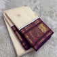 Ivory cream purple Kanchipuram silk saree with lightweight Korvai construction and Kamalam butta — Idam Living