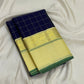 Neelam Blue Handwoven Pure Silk KanchiPattu Kanchi Kattam Saree with Kaal Irangiya Ivory Gold Border