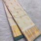 Ivory Handwoven Pure Silk Kanjipuram with Vairaoosi Lines and Fresh Green Selvedge