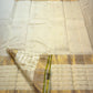 Ivory Handwoven Pure Silk Kancheepuram Zari Kattam Saree with Fresh Green Selvedge