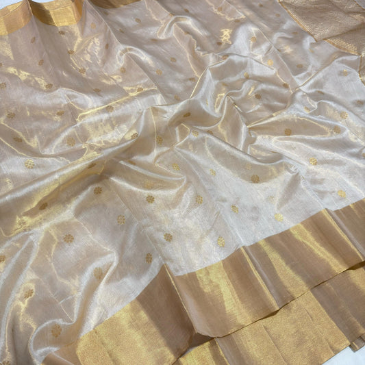 Draped view showing the light, sheer quality of pure silk Chanderi fabric