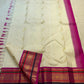 Ivory and Gold Handwoven Pure Silk Kanchipuram Saree with Magenta Varisaipet Border