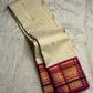 Ivory and Gold Handwoven Pure Silk Kanchipuram Saree with Magenta Varisaipet Border