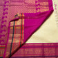 Ivory and Gold Handwoven Pure Silk Kanchipuram Saree with Magenta Varisaipet Border