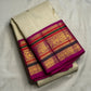 Ivory and Gold Handwoven Pure Silk Kanchipuram Saree with Magenta Varisaipet Border