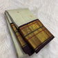 Ivory Green Undertone Handwoven Pure Silk Kanjipuram Saree with Aubergine Korvai Mayil Zari Border
