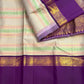 Ivory Veldhari Kanchipuram pure silk with green and pink silk-thread motifs and fine gold zari