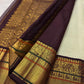 Ivory Green Undertone Handwoven Pure Silk Kanjipuram Saree with Aubergine Korvai Mayil Zari Border