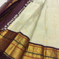 Ivory Green Undertone Handwoven Pure Silk Kanjipuram Saree with Aubergine Korvai Mayil Zari Border
