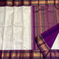 Ivory Pure Silk Kancheepuram Butta Saree - royal purple heritage border detail