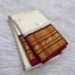 Full view of ivory pure silk Varisaipet saree with contrasting traditional border and decorative pallu