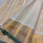 Ivory Handwoven Pure Silk Kanjipuram with Vairaoosi Lines and Fresh Green Selvedge